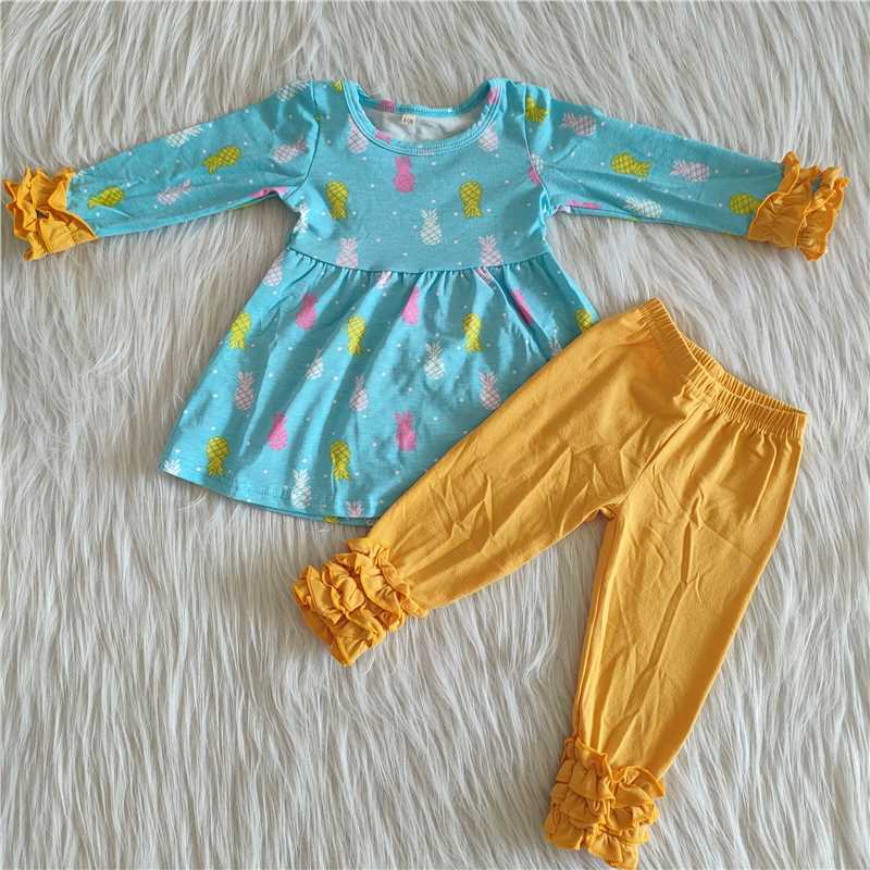 fruits design yellow long sleeve pants set