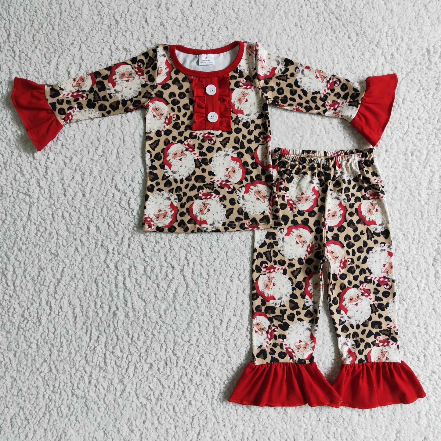 GLP0218 girls Christmas outfit long sleeve and long pants Santa Claus print pajamas