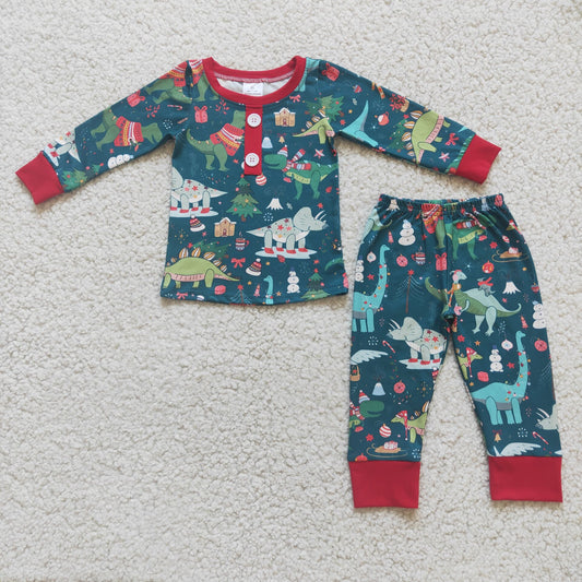 6 C11-40 2pcs long sleeve dinosaur match pjs boy outfit