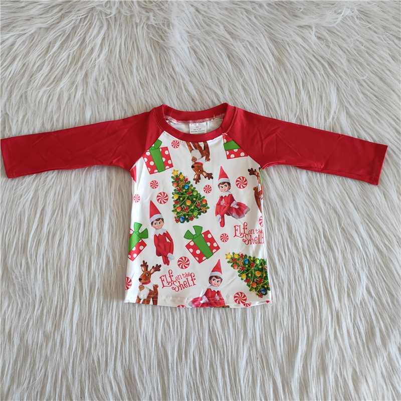 Christmas trees gifts design red raglan long sleeve top