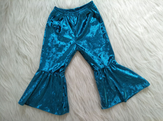 blue velvet flared pants