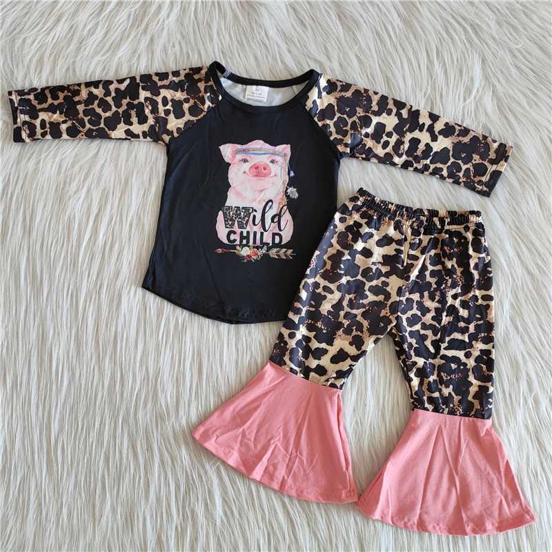 wild child pig print leopard pants set