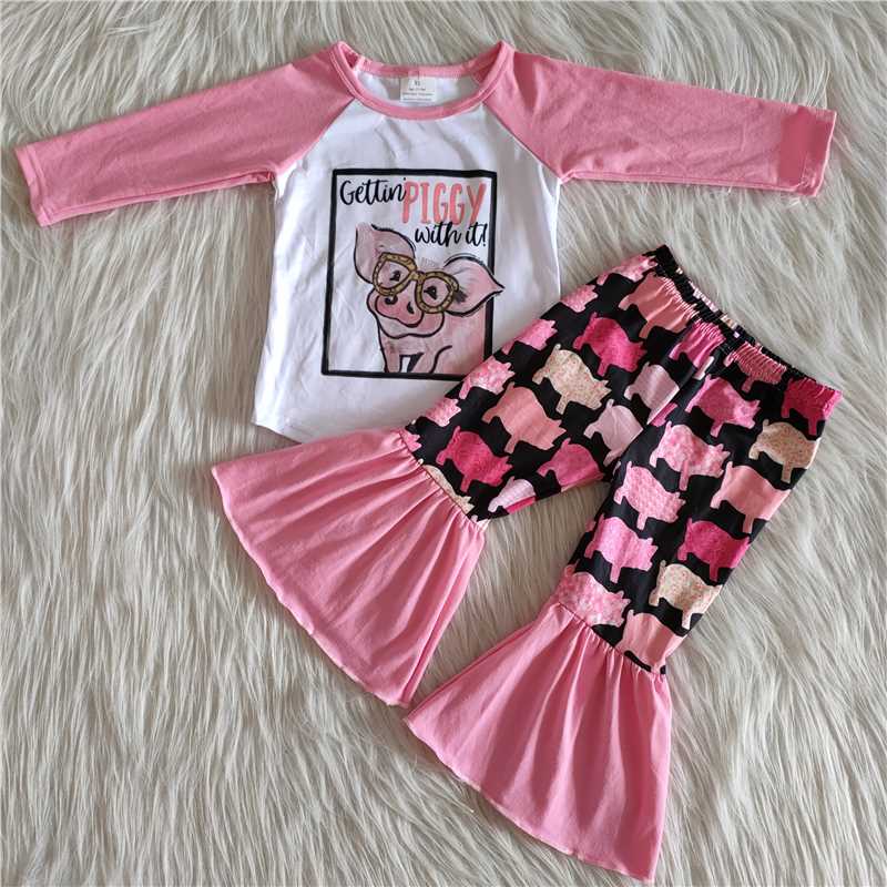 piggy design long sleeve pants set