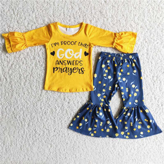 6 A3-30 2 pcs god pattern dress lace top with bell bottom pants girl outfits