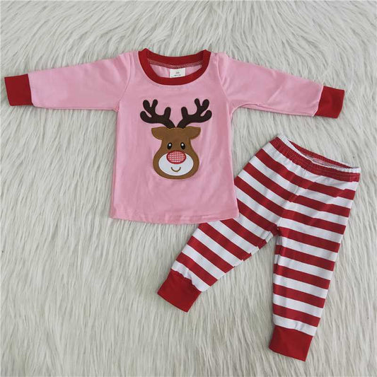 Christmas pink deer print pants set