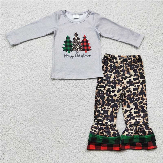 6 C6-38 Kids Clothing Girls Long Sleeve Top And Long Pants Leopard Print