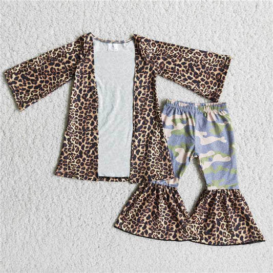 leopard top camo pants 2 pcs suits