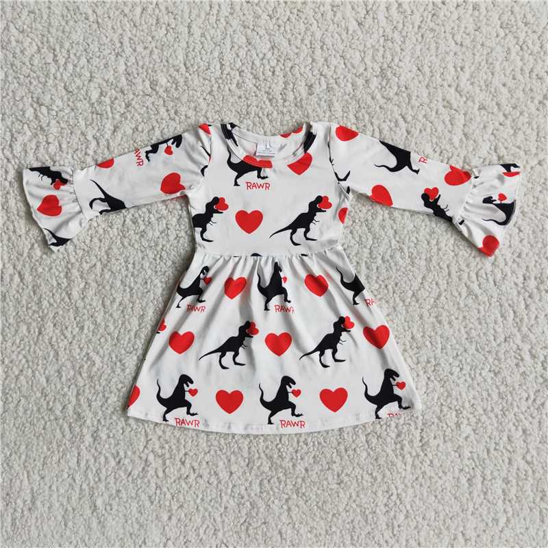 6 A23-1 baby Valentine's Day clothing long sleeve cartoon print kids dresses for girls milk silk