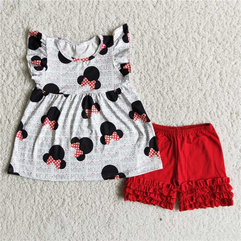 rts no moq A1-9 Cartoon English Red Shorts Set