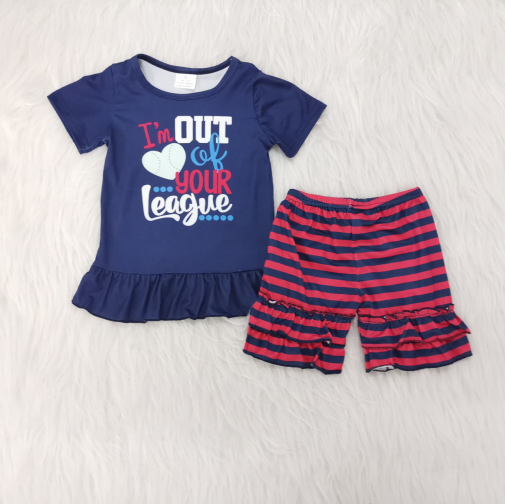 Girls Letter Love Striped Baseball Print Outfit