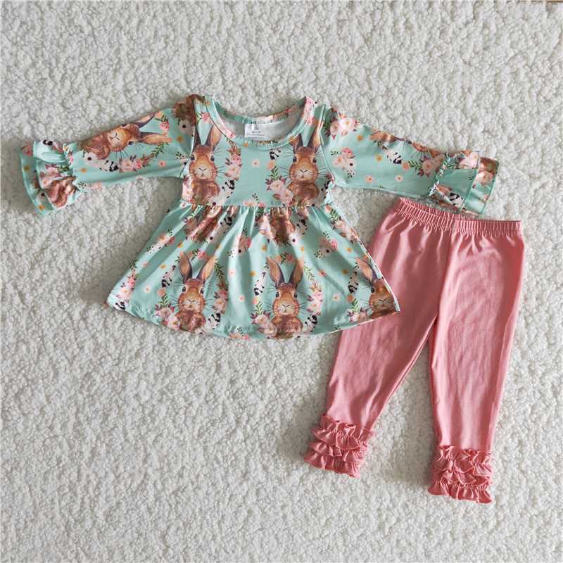 rabbits bunny pattern long sleeve pants set