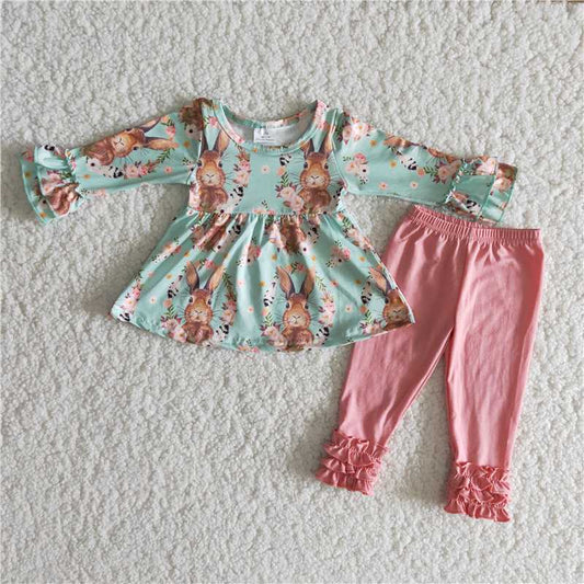 rabbits bunny pattern long sleeve pants set