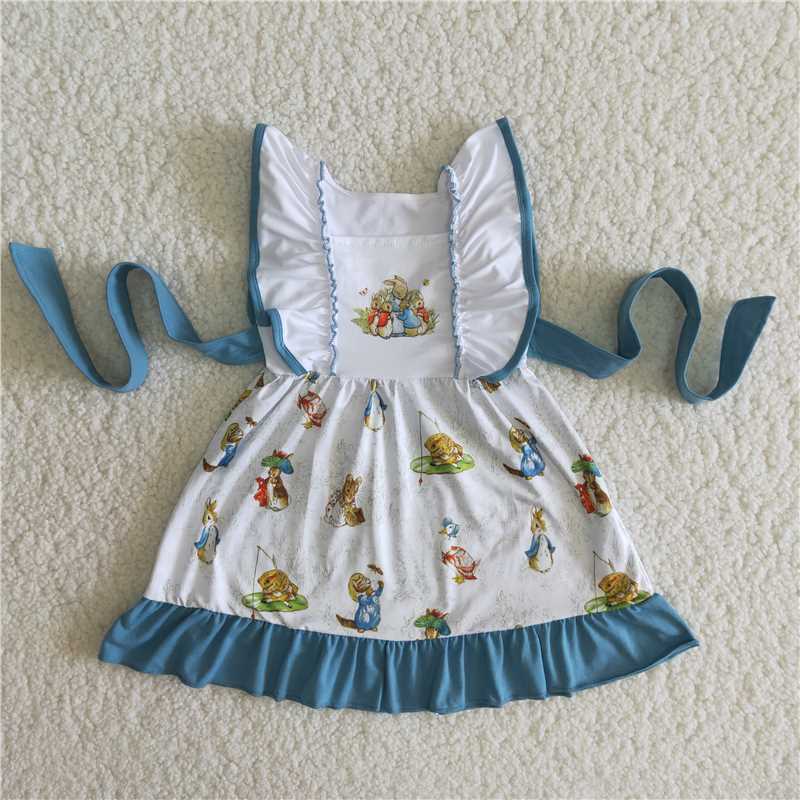 Easter Bunny Blue Lace White Dress