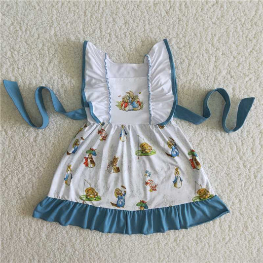 B12-3 Easter Bunny Blue Lace White Dress