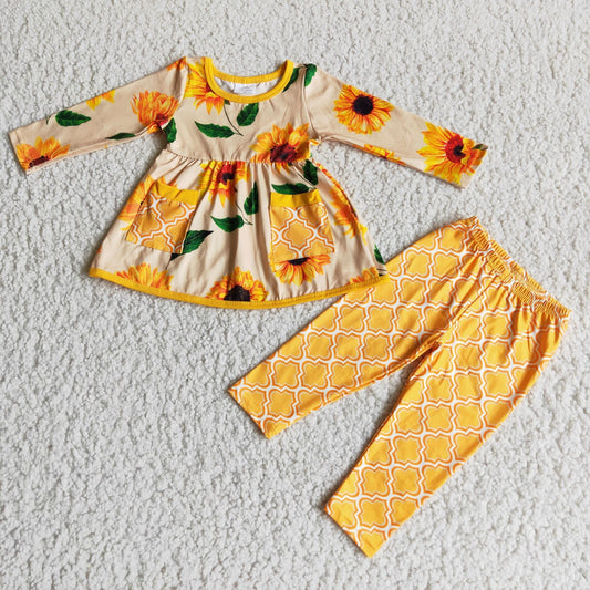 6 A11-30 2 pcs dress top with bell bottom pants girl sunflower outfits