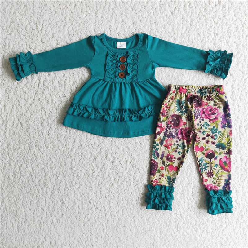 dark green lace dress top flowers pants set