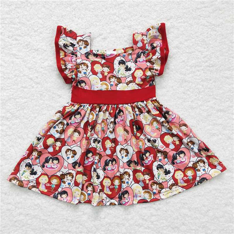 C3-10 Valentine's Day baby clothing flying sleeve kids dresses for girls milk silk cartoon print