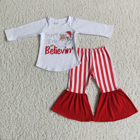 6A19-30 Kids Clothing Girls Christmas Long Sleeve Top With Pants Santa Claus