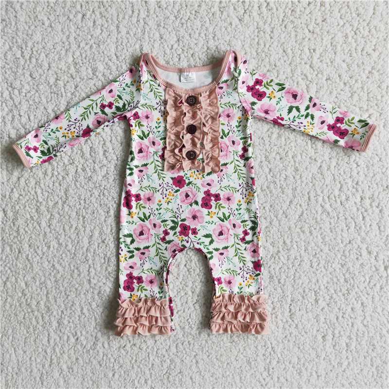 6 A22-3 Baby Flower Print Long Sleeve Bodysuit Romper