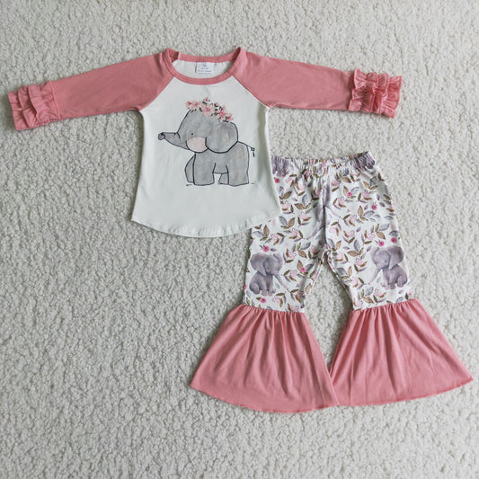 elephant flowers design long sleeve pants set