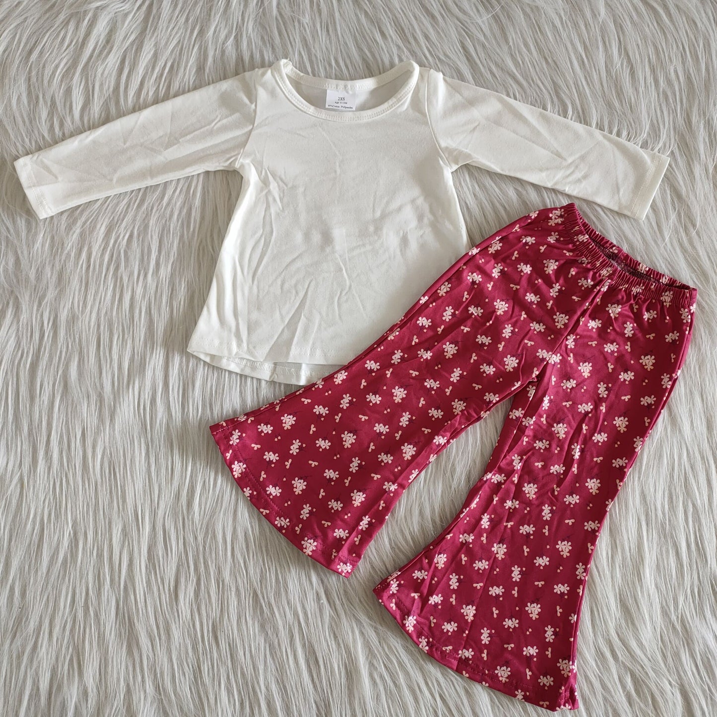 white top red flowers design long sleeve pants set