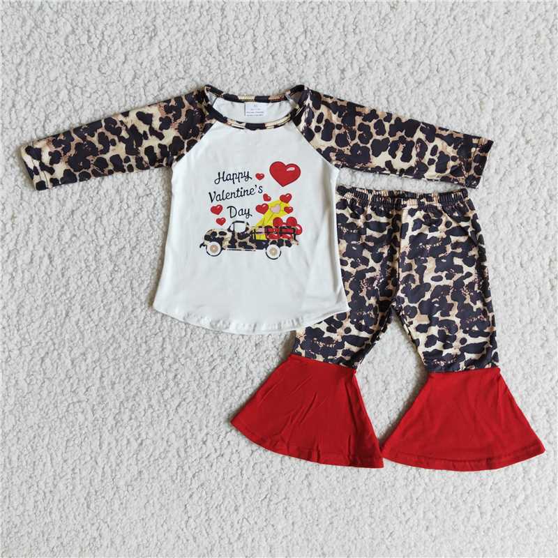 Valentine's Day Heart Truck Leopard Pants Set