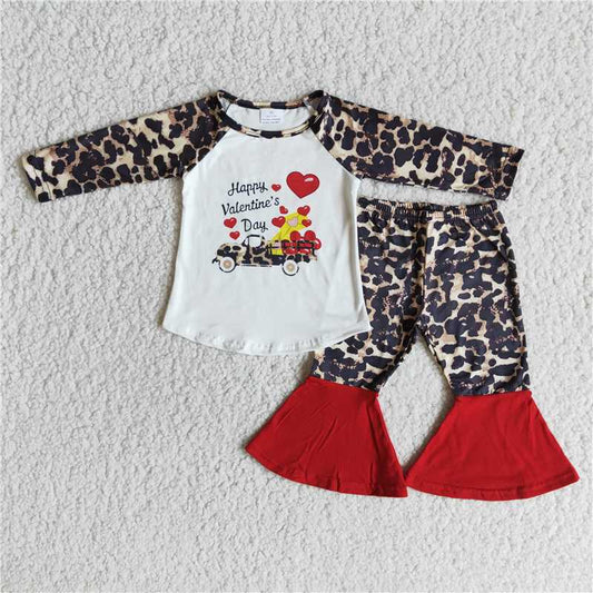 Valentine's Day Heart Truck Leopard Pants Set