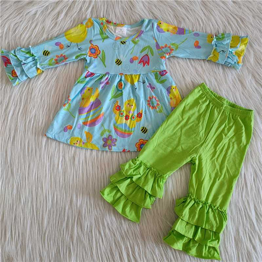 chicken flowers top green pants set