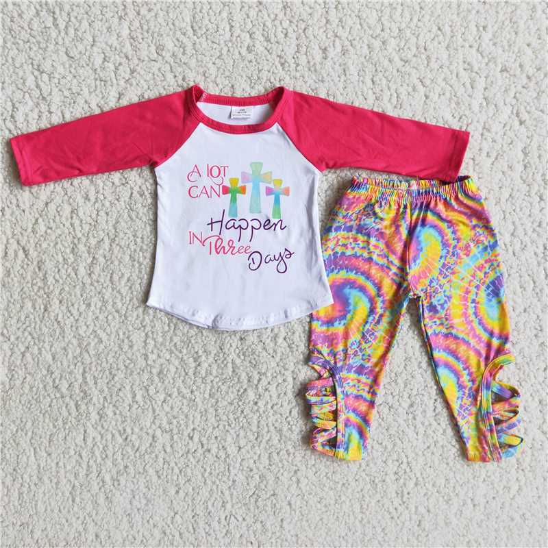 Easter  tie dye cross pants set