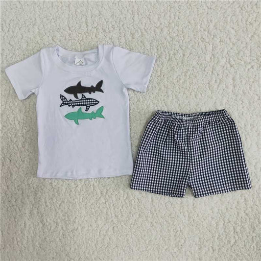 fish embriobery white cotton top and shorts