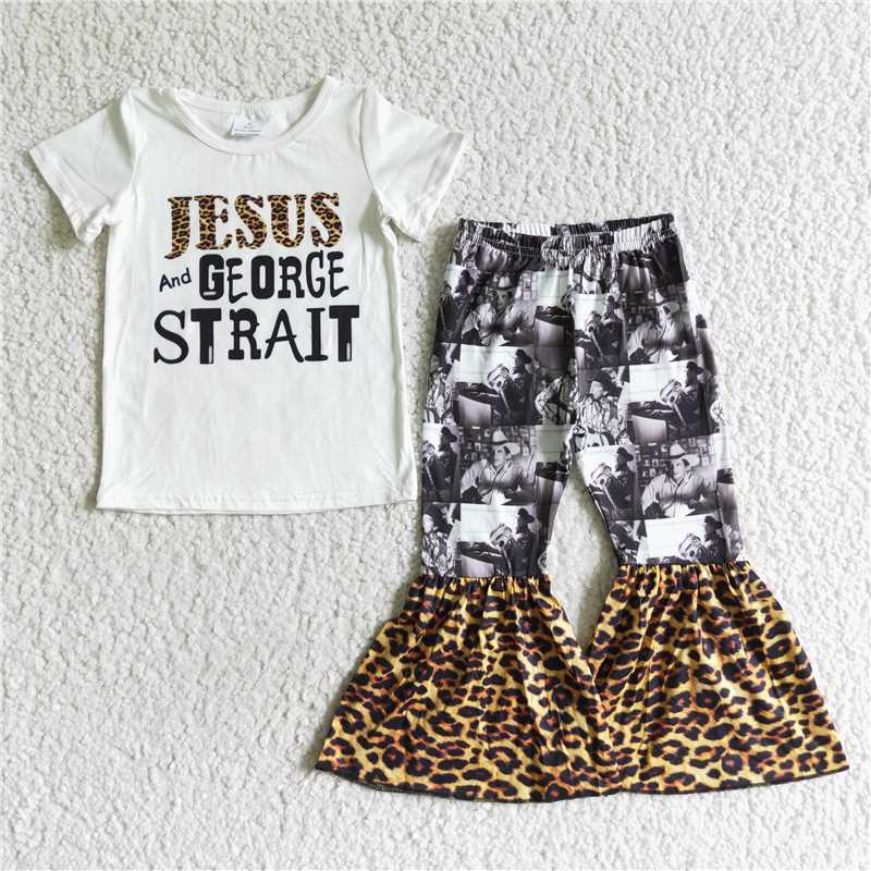 A18-10 Kids Clothing Girls Short Sleeve Top And Long Pants Letter Print