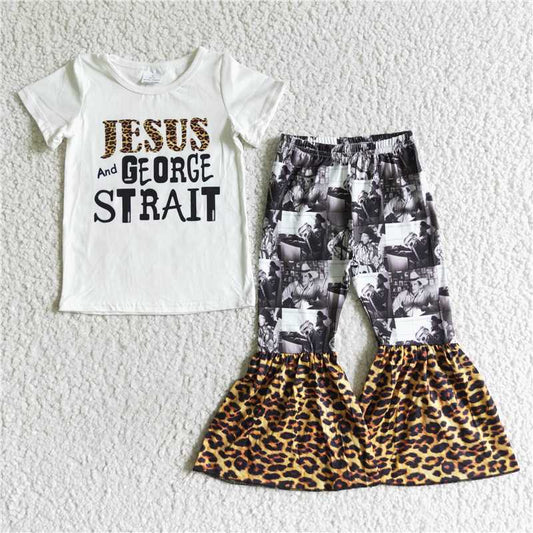 A18-10 Kids Clothing Girls Short Sleeve Top And Long Pants Letter Print