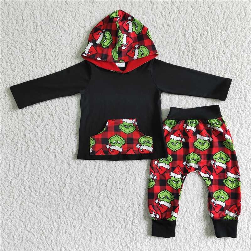 6 A10-29 boys Christmas outfit long sleeve and long pants with a hat cartoon print