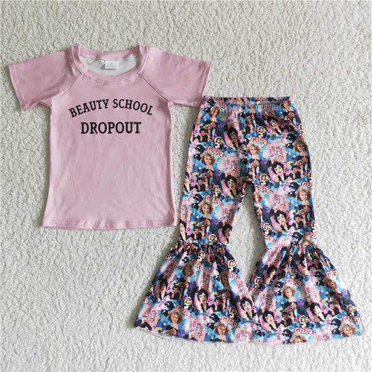 rts no moq C7-6 Pink Letter Flared Pants Outfits