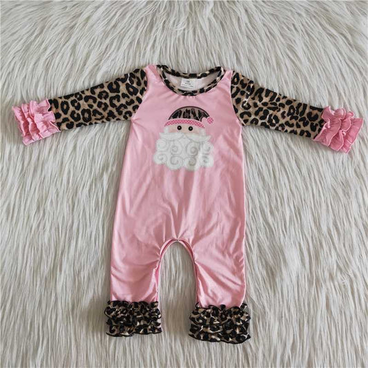 Christmas romper pink santa leopard pattern