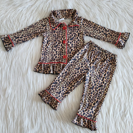 leopard print button girl set pajamas