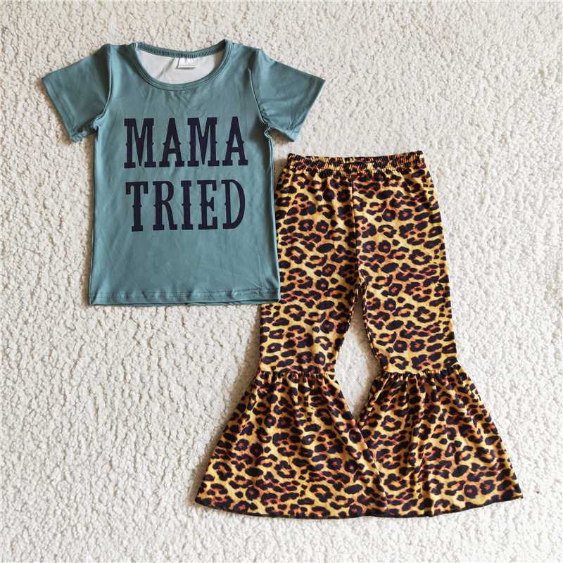 C5-23 girls outfit short sleeve and long pants Leopard print