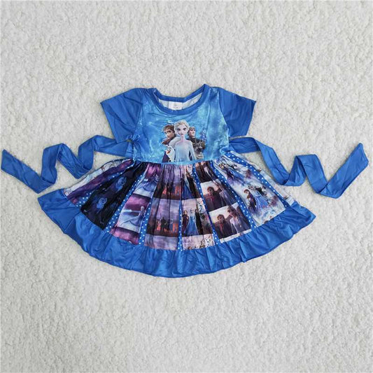 A18-9 girls dress summer dress baby clothing over knee short sleeve dress cartoon print milk silk