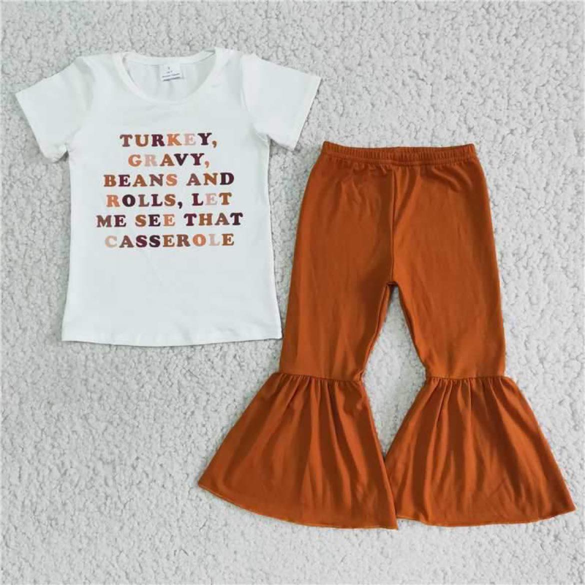 Thanksgiving Turkey Letters Brown Flared Pants Outfit