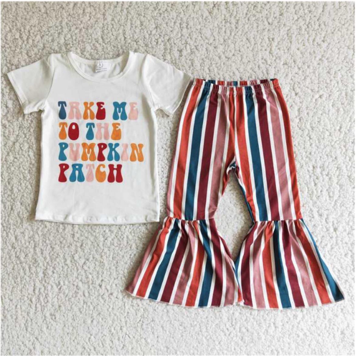 Thanksgiving Lettering Colorful Striped Flare Pants Set