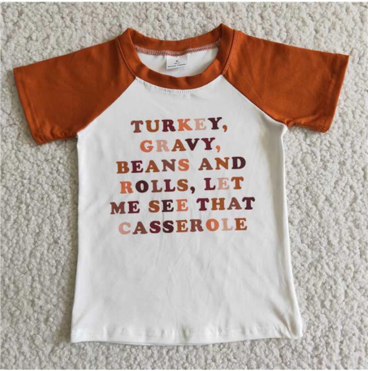 Thanksgiving Turkey Brown Lettering Short Sleeve Top