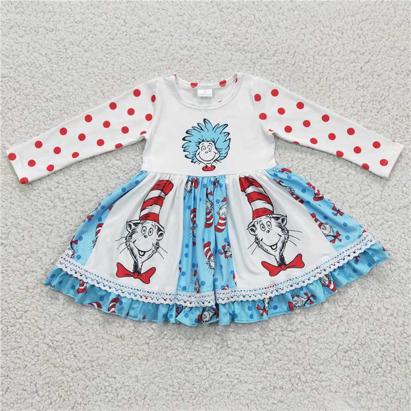6 A9-18 dr Seuss polka dot long sleeve maxi skirt