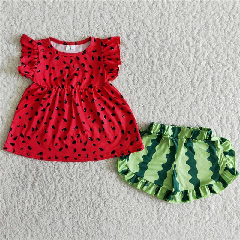 Girls Red Short Sleeve Watermelon Shorts Boutique Set