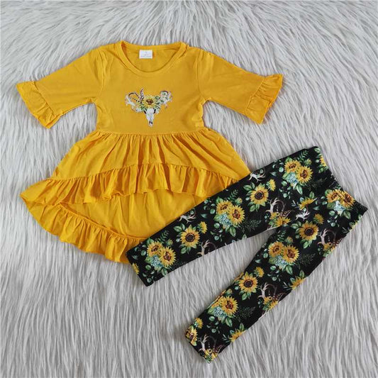 6 A26-27 2 pcs yellow dress top with pants girl outfits