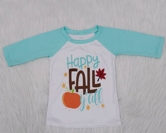 happy fall pumpkin design blue raglan long sleeve top