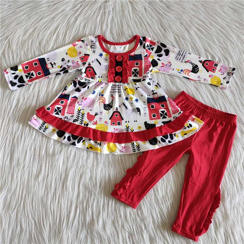 farm red pants children outfit