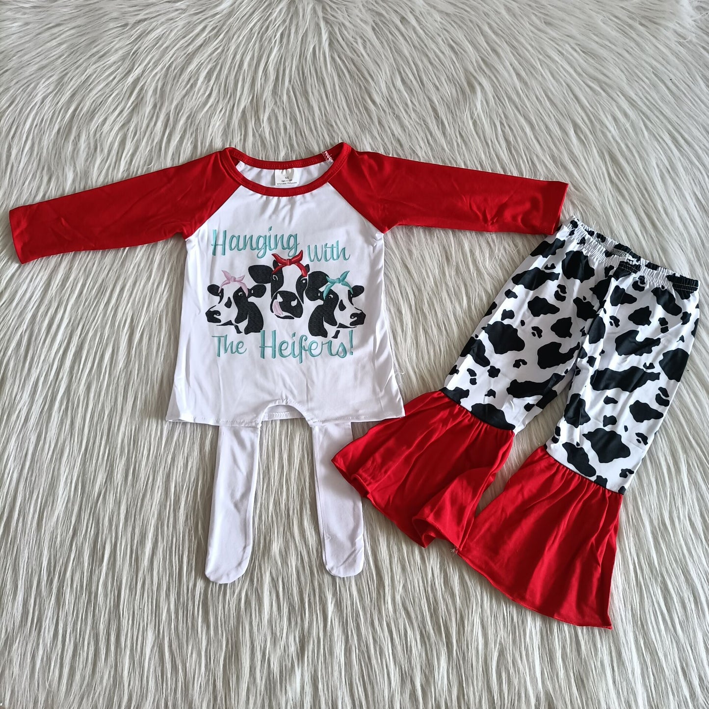 heifer top cows spot long sleeve pants set