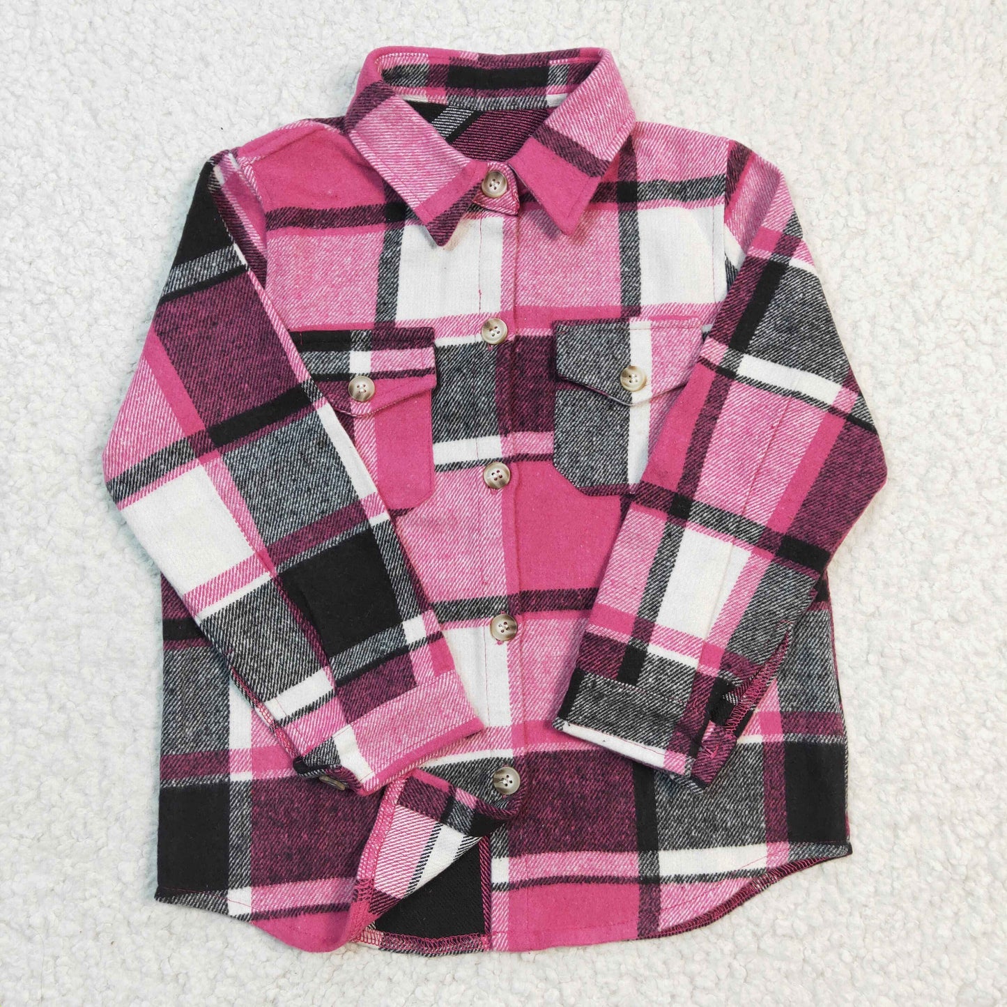 GT0104 Girls Rose Red Plaid Long Sleeve Shirt
