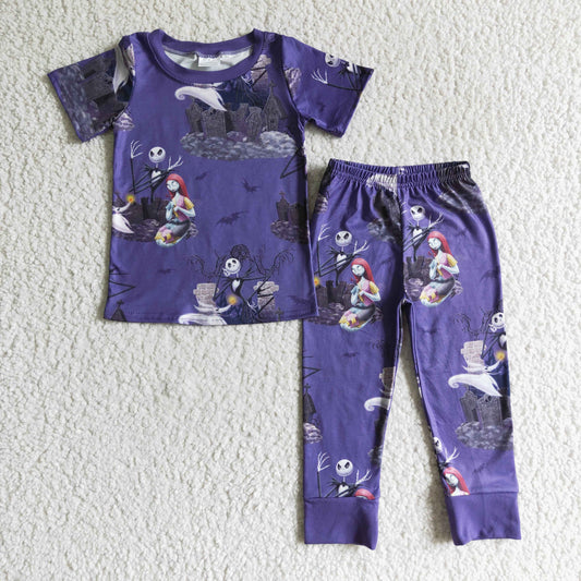 BSPO0026 2pcs halloween cartoon print short sleeve match boy's pajamas outfits