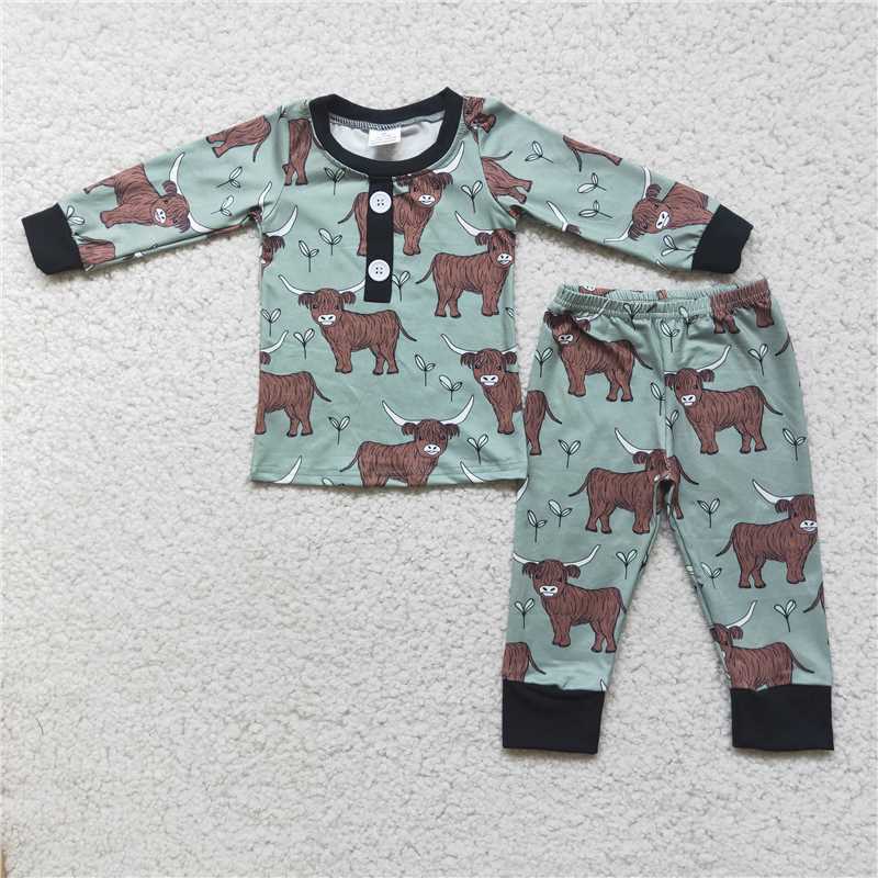 6 C11-23 2pcs long sleeve bull's head match pjs boy's outfit